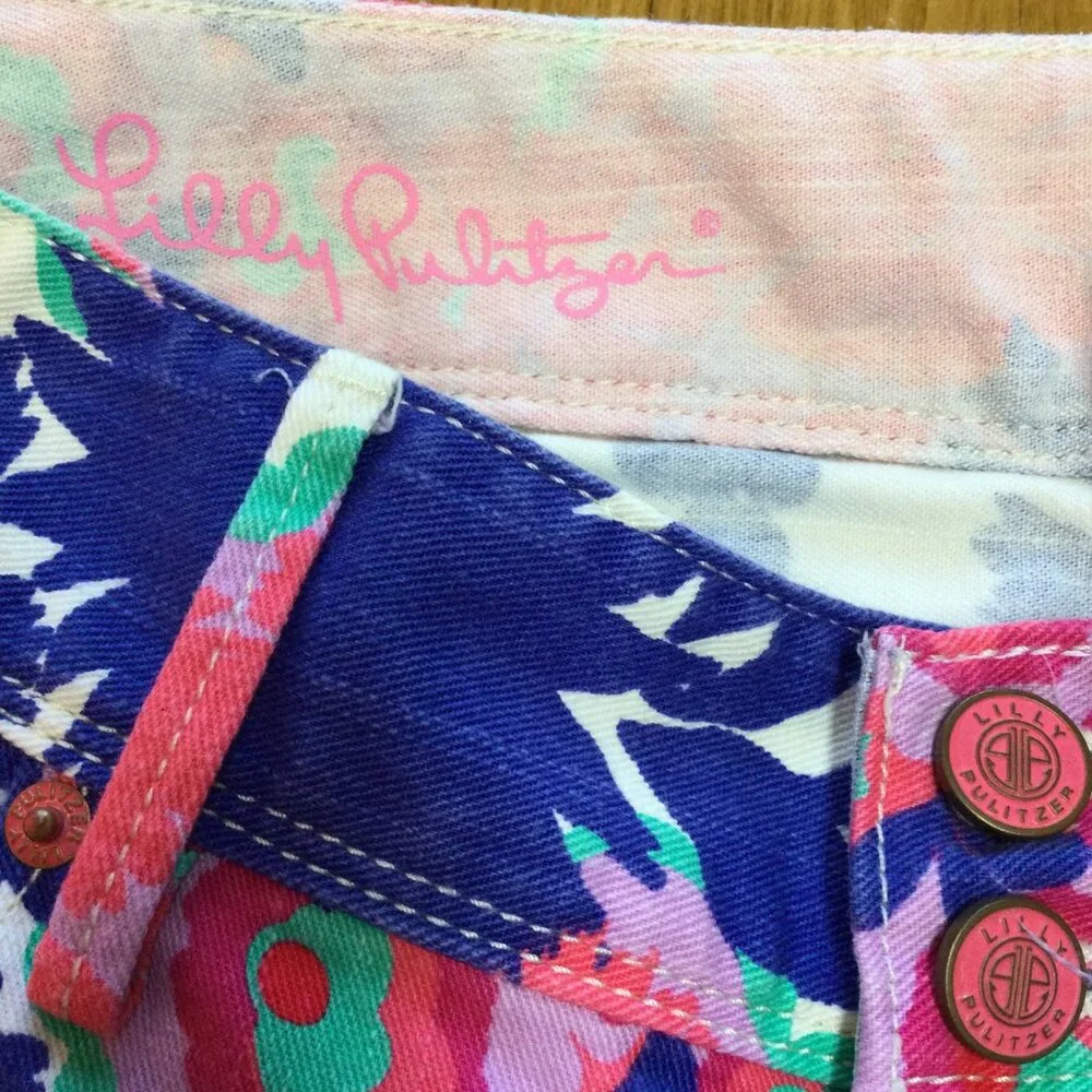 Lilly Pulitzer Worth Skinny Mini Floral Print Jeans Size 00 Multicolor Preppy